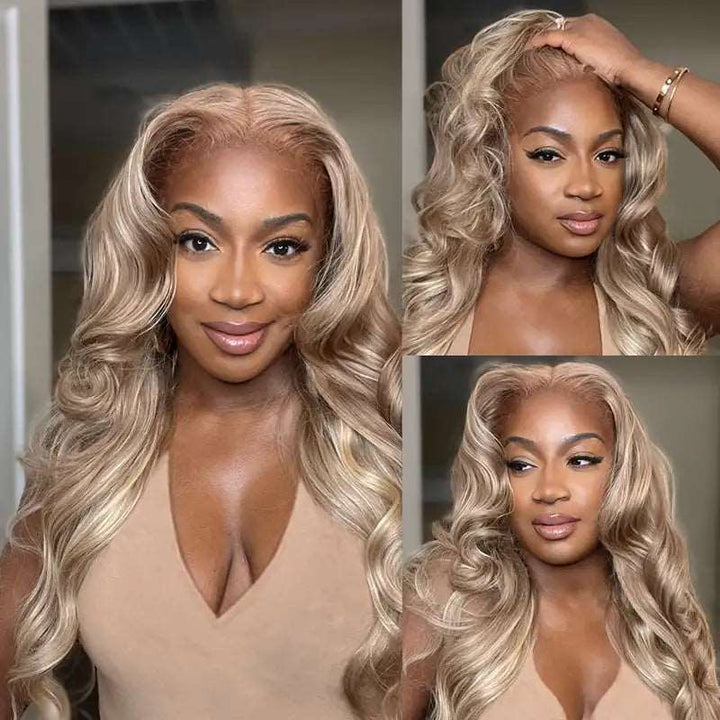 ZSFOQQ Hair Hottest Long Highlight #P18/613 Blonde Straight /Body Wave Human Hair Wigs Blonde Hair With Highlights