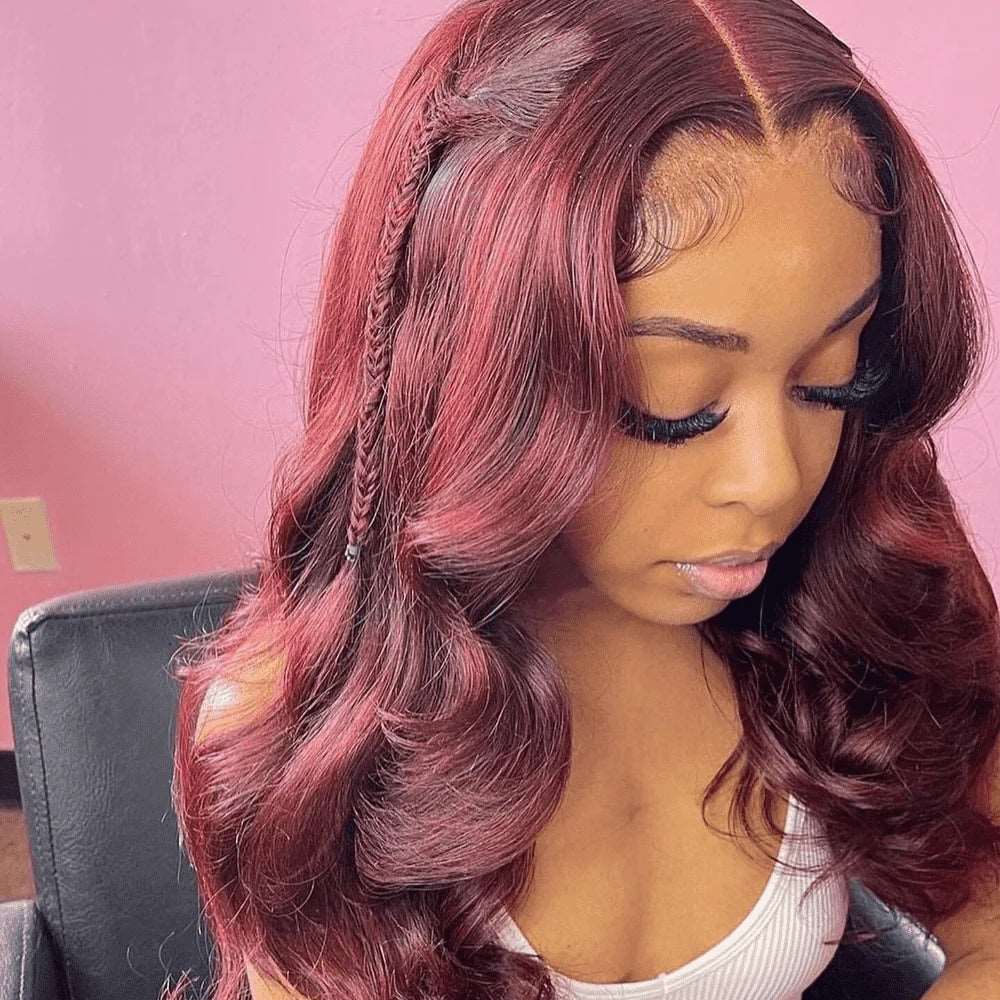 ZSFOQQ Burgundy Lace Front Wig Colored Lace Front Wigs Body Wave Human Hair Wigs.