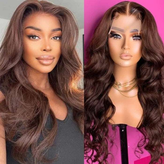 ZSFOQQ Chocolate Brown #4 Body Wave 13x4 Lace Wig Frontal Wig For Women.