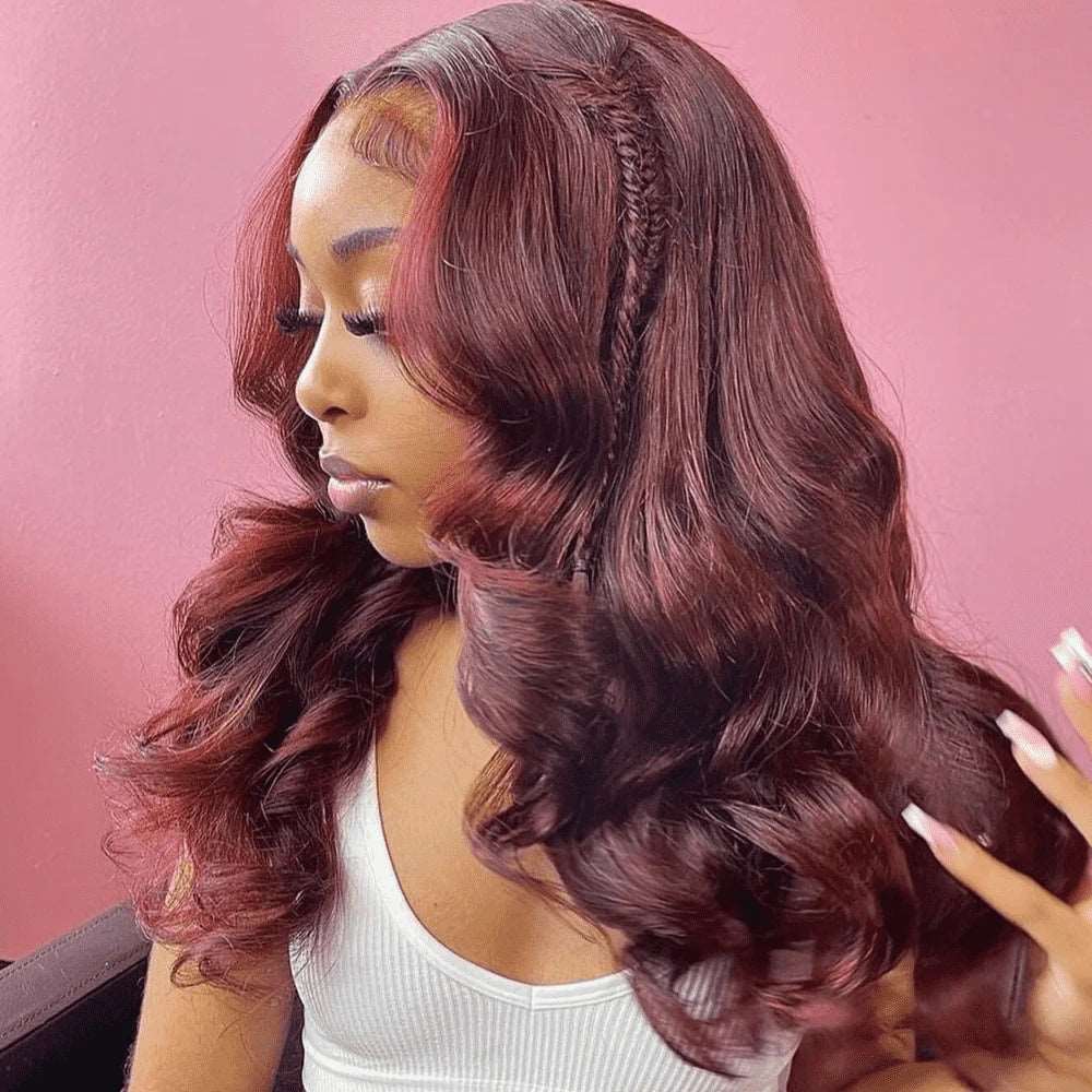 ZSFOQQ Burgundy Lace Front Wig Colored Lace Front Wigs Body Wave Human Hair Wigs.