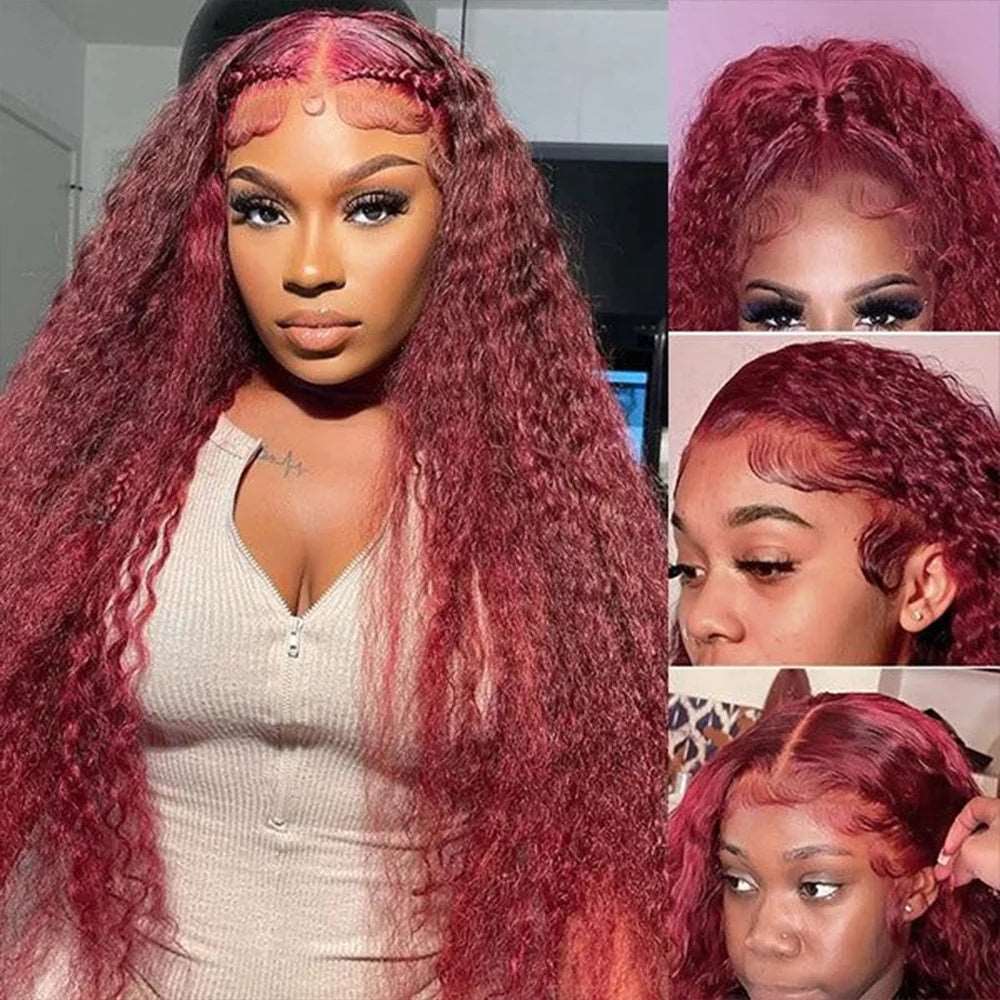 ZSFOQQ 99J Burgundy Deep Wave 4x4/13x4 Lace Front Wig High Density.