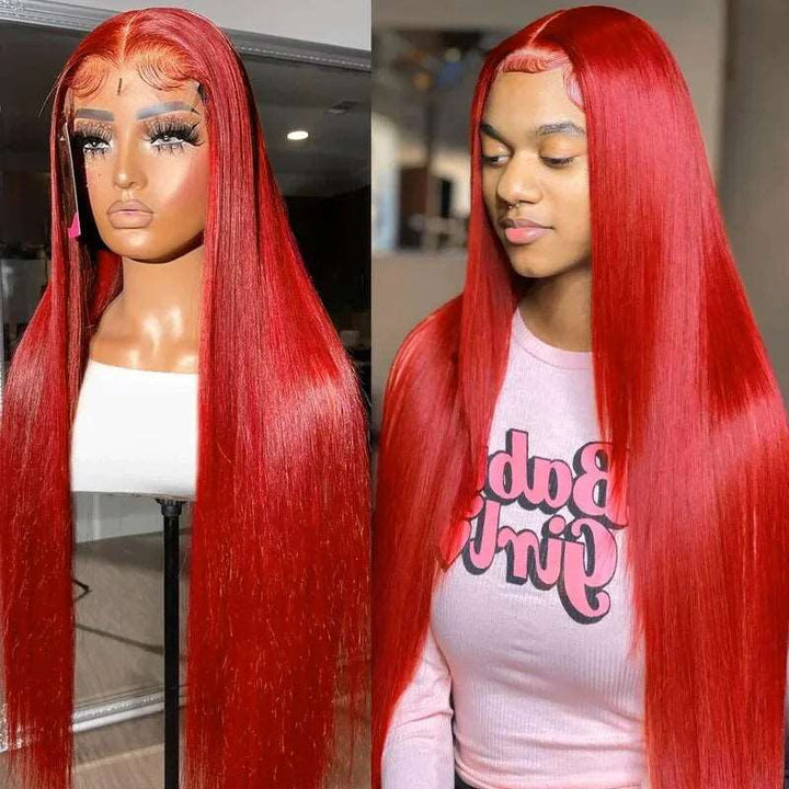 ZSFOQQ Glueless Red Lace Front Wig HD Transparent Lace Straight Hair 13x4 Lace Front Wig 180% Density