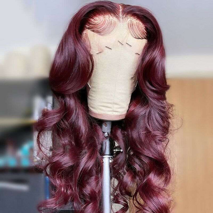 ZSFOQQ Burgundy Lace Front Wig Colored Lace Front Wigs Body Wave Human Hair Wigs.