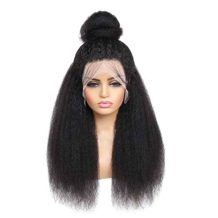 ZSFOQQ Hair 360 Kinky Straight Pre-plucked Hair SKINLIKE Real HD Lace Full Frontal Human Hair Wig