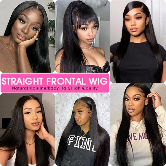 ZSFOQQ Hair 13*4 Transparent Lace Frontal Wig Straight Human Virgin Hair Natural Hairline.