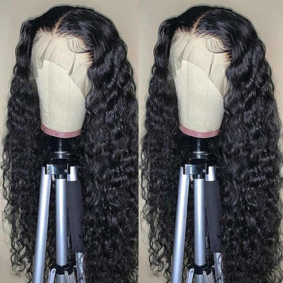 ZSFOQQ Hair Deep Curly 13*4 Transparent Lace Frontal Wig Unprocessed Human Virgin Hair Natural Black.