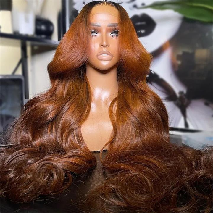 ZSFOQQ Ginger Color Lace Front Wig Body Wave 13x4/4x4 HD Lace Human Hair Wigs Ombre Colored Wigs With Dark Roots