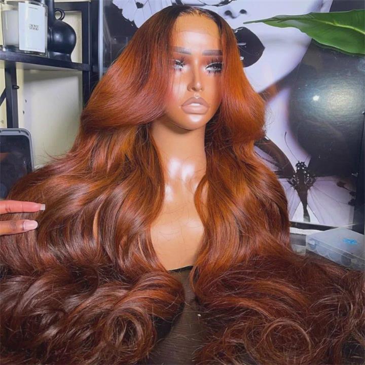 ZSFOQQ Ginger Color Lace Front Wig Body Wave 13x4/4x4 HD Lace Human Hair Wigs Ombre Colored Wigs With Dark Roots