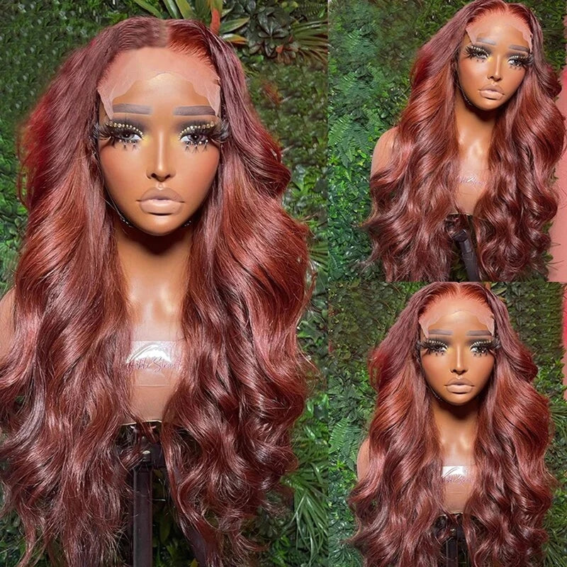 ZSFOQQ Red Brown Wig 13x4 HD Lace Front Wig Body Wave Wig Dark Reddish Brown Wig