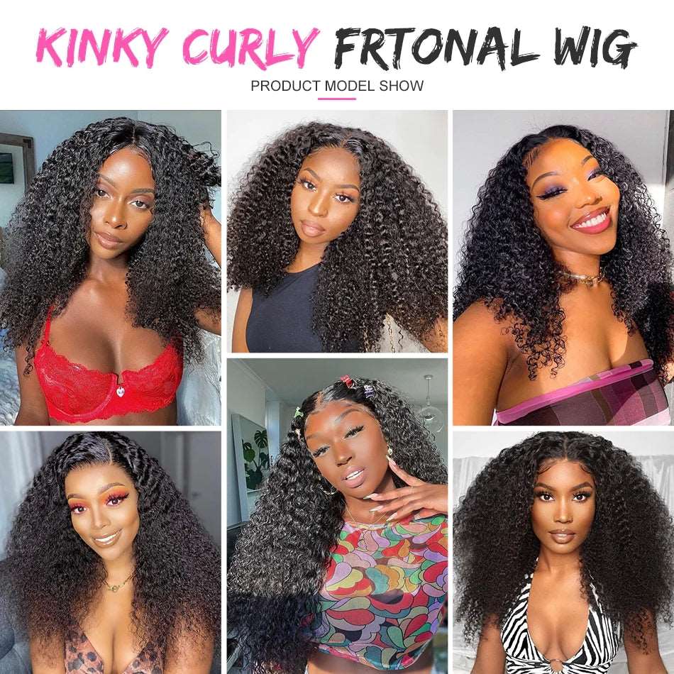 ZSFOQQ Hair Kinky Curly 13*4 Transparent Lace Frontal Wig Unprocessed Human Virgin Hair Wigs Natural Black.