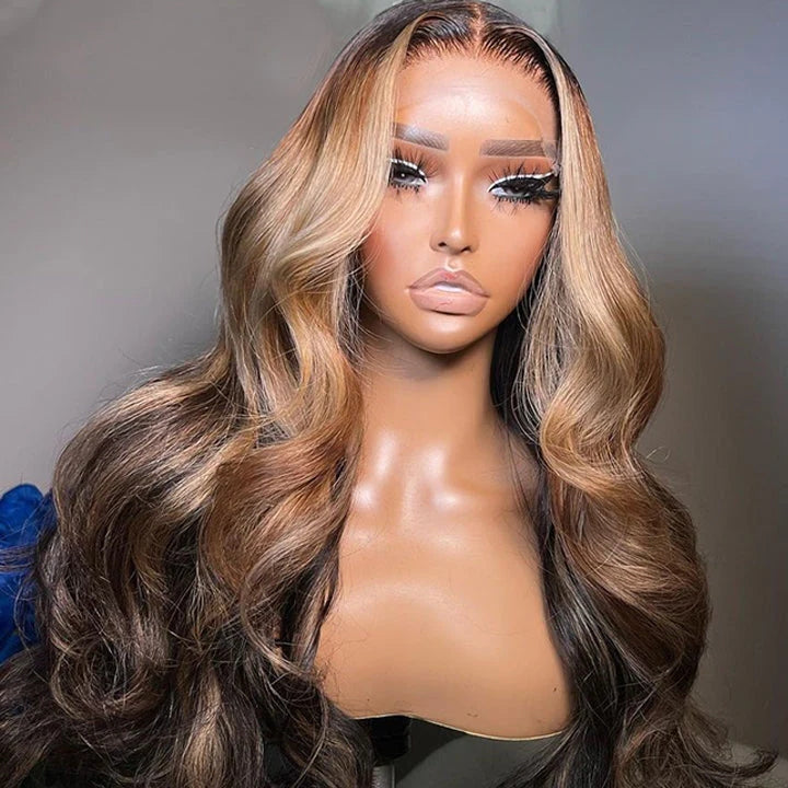 ZSFOQQ Highlight Blonde Body Wave Lace Front Wig Ombre Light Blonde Color HD Lace Human Hair Wigs