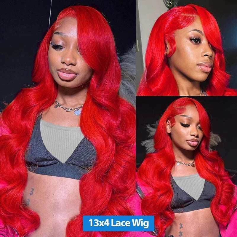 ZSFOQQ Glueless Red Hair Lace Front Wig Body Wave 13x4 HD Transparent Lace Colored Human Hair Wigs