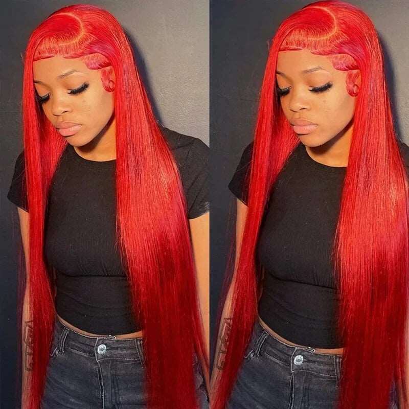 ZSFOQQ Glueless Red Lace Front Wig HD Transparent Lace Straight Hair 13x4 Lace Front Wig 180% Density