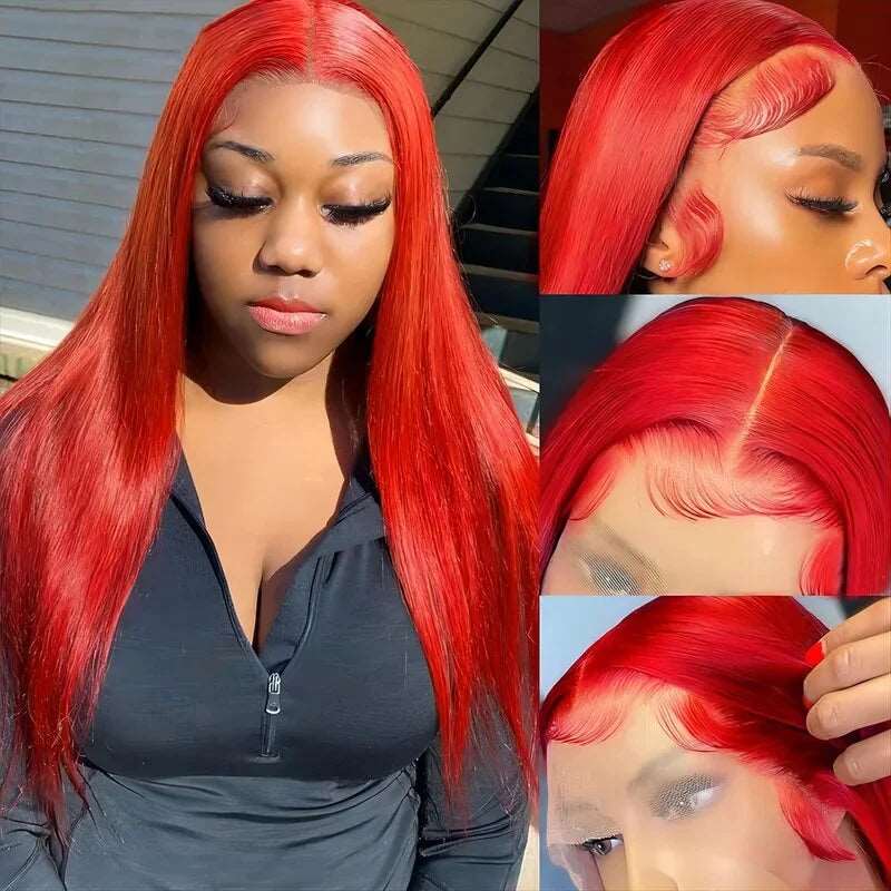 ZSFOQQ Glueless Red Lace Front Wig HD Transparent Lace Straight Hair 13x4 Lace Front Wig 180% Density