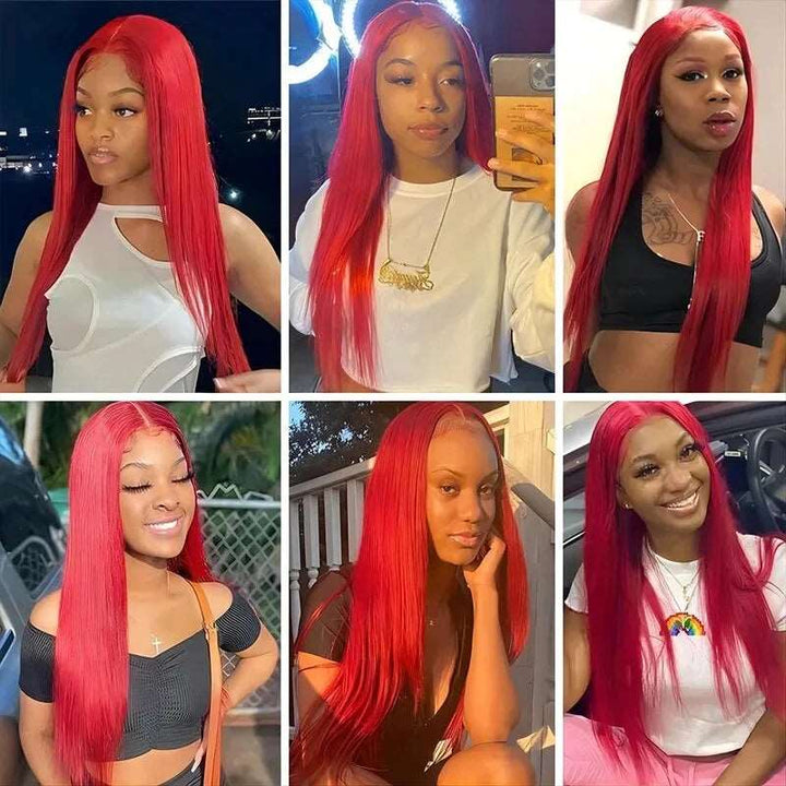 ZSFOQQ Glueless Red Lace Front Wig HD Transparent Lace Straight Hair 13x4 Lace Front Wig 180% Density