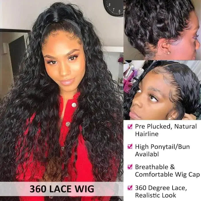 ZSFOQQ Hair Water Wave 360 HD Lace Frontal Wig Remy Hair Wet and Wavy Lace Front Wigs with Baby Hair Pre Plucked Hairline Human Hair Wig