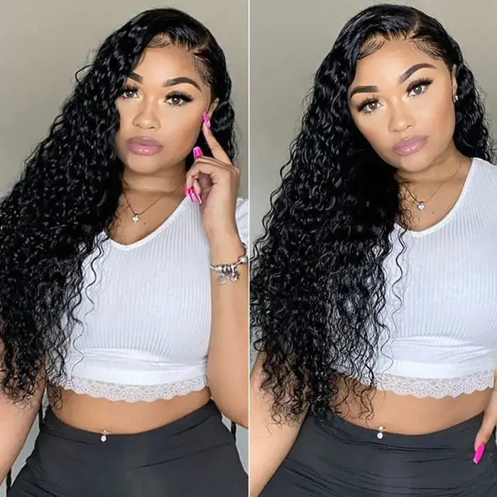 ZSFOQQ Hair Deep Wave Hair 360 HD Lace Wigs Ultra Soft HD Film Lace Wigs | Real HD Wig Human Hair Wig