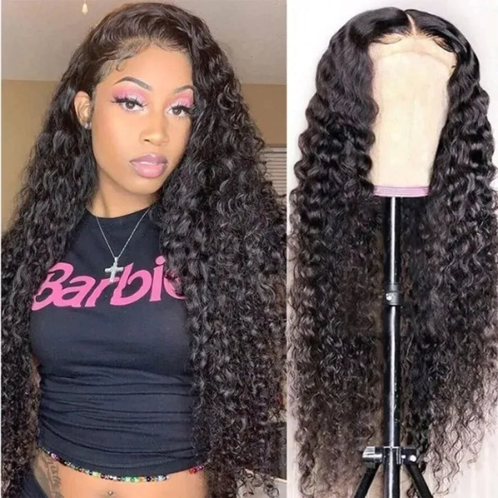 ZSFOQQ Hair Water Wave 13*4 Transparent Lace Frontal Wig Unprocessed Human Virgin Hair Natural Black.