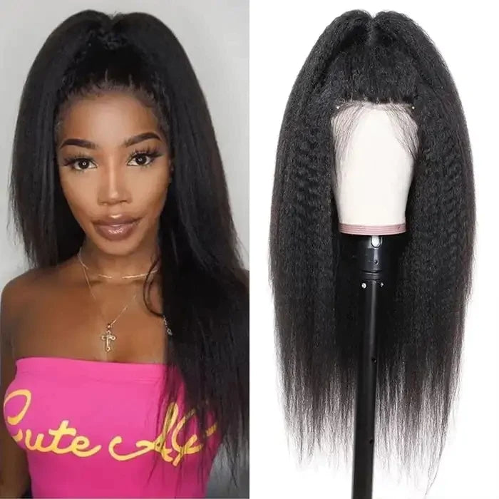 ZSFOQQ Hair 360 Kinky Straight Pre-plucked Hair SKINLIKE Real HD Lace Full Frontal Human Hair Wig