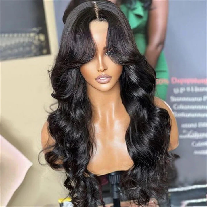 ZSFOQQ TikTok Inspired Layered Cut Wavy With Butterfly Curtain Bangs Blow Out Body Wave Glueless Human Hair Wig