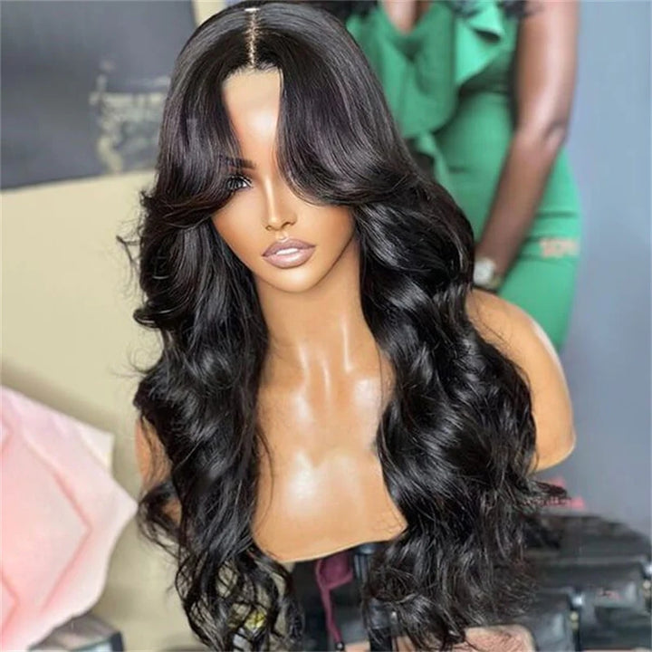 ZSFOQQ TikTok Inspired Layered Cut Wavy With Butterfly Curtain Bangs Blow Out Body Wave Glueless Human Hair Wig