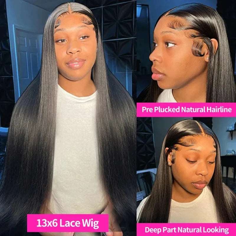 ZSFOQQ Glueless HD Lace Wig Straight Hair 13x6 Lace Front Wig Pre Plucked Human Hair Wigs