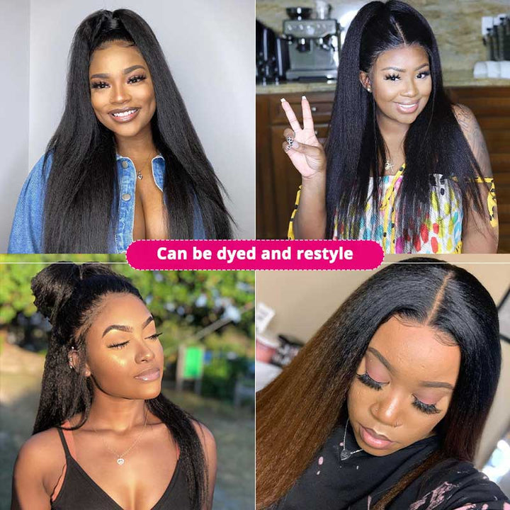 ZSFOQQ Kinky Straight Lace Wig Yaki Human Hair Wigs 13x6 HD Lace Frontal Wig