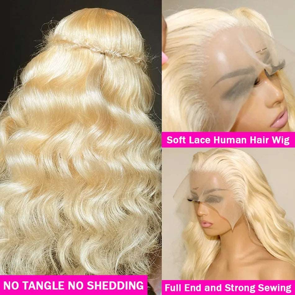 ZSFOQQ 613 Blonde Lace Front Wig Body Wave 13x4 HD Transparent Lace Glueless Long Human Hair Wigs 40 Inch