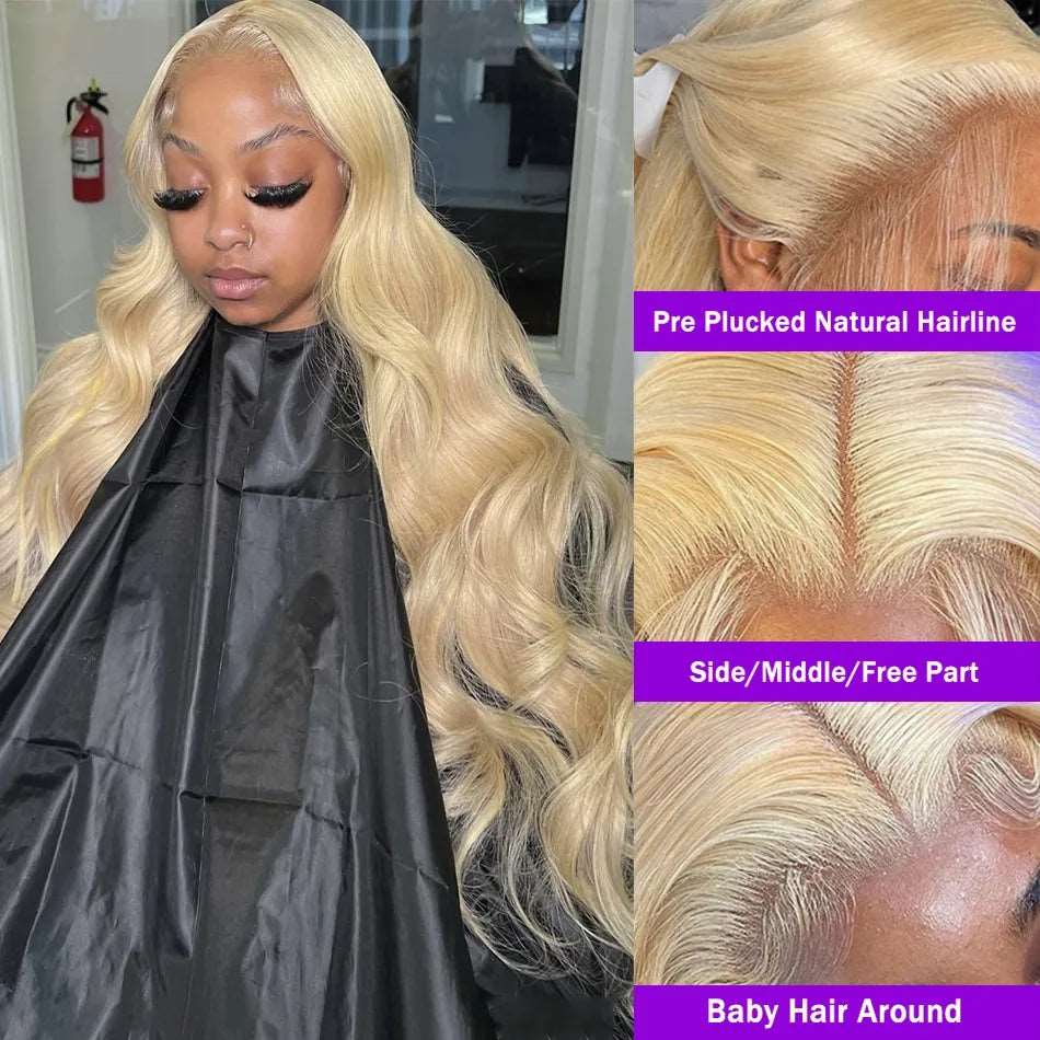 ZSFOQQ 613 Blonde Lace Front Wig Body Wave 13x4 HD Transparent Lace Glueless Long Human Hair Wigs 40 Inch