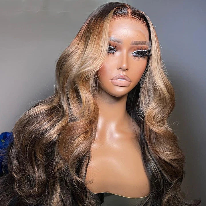 ZSFOQQ Highlight Blonde Body Wave Lace Front Wig Ombre Light Blonde Color HD Lace Human Hair Wigs