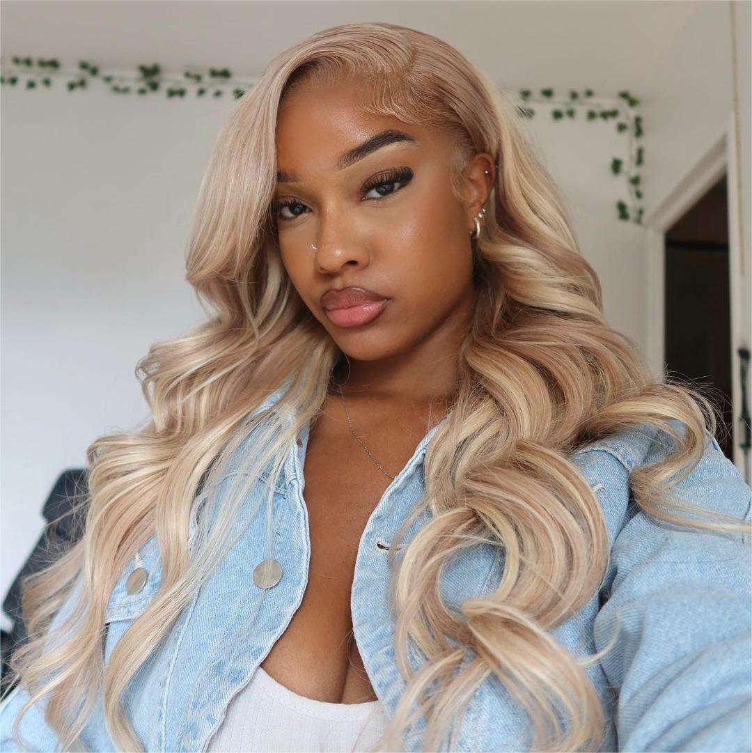 ZSFOQQ Customized Blonde Balayage on Brown Hair Transparent 13x4 &13x6 Lace Frontal Wig