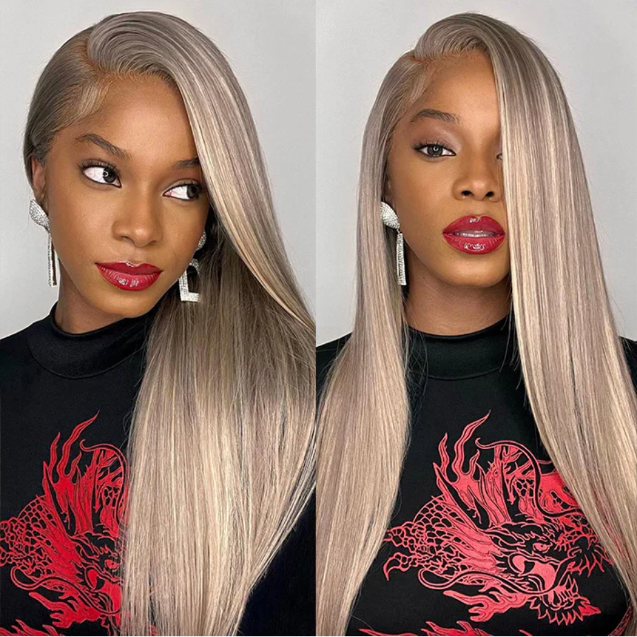 ZSFOQQ Highlight 13x4 Hottest Long P18/613 Blonde Straight Human Hair Wigs Blonde Hair With Highlights Lace Wig for Women Wig for Girl Looking Wigs