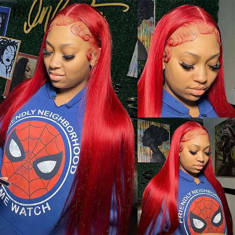 ZSFOQQ Glueless Red Lace Front Wig HD Transparent Lace Straight Hair 13x4 Lace Front Wig 180% Density