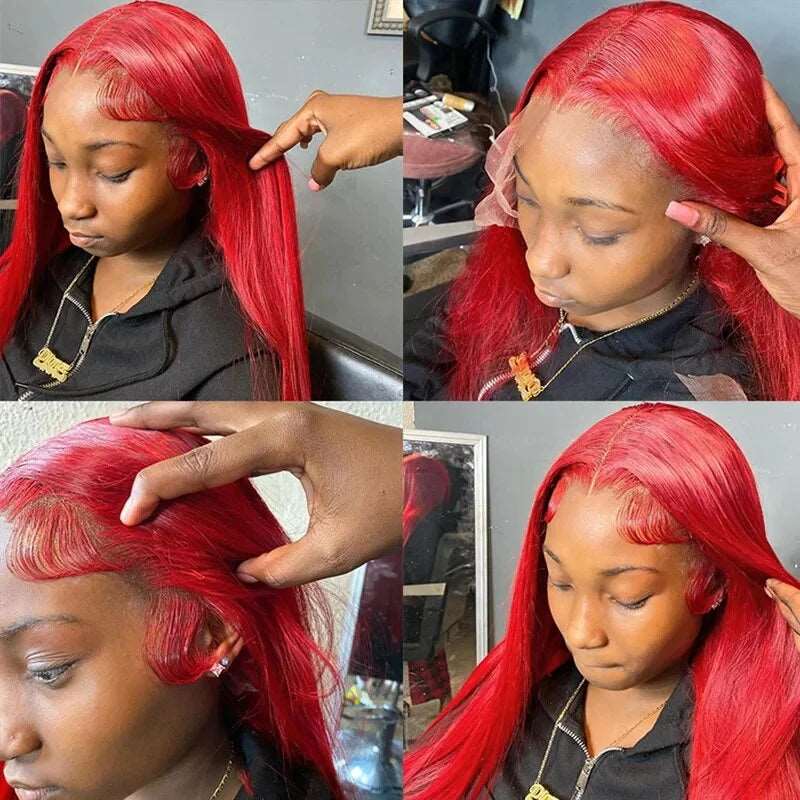 ZSFOQQ Glueless Red Lace Front Wig HD Transparent Lace Straight Hair 13x4 Lace Front Wig 180% Density