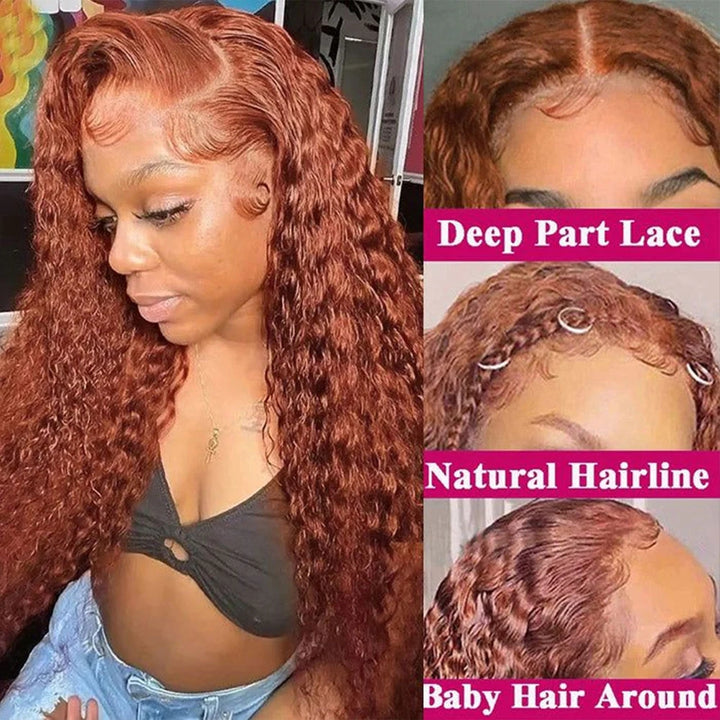 ZSFOQQ Reddish Brown 4x4 Water Wave Glueless Lace Closure Human Hair Wigs.