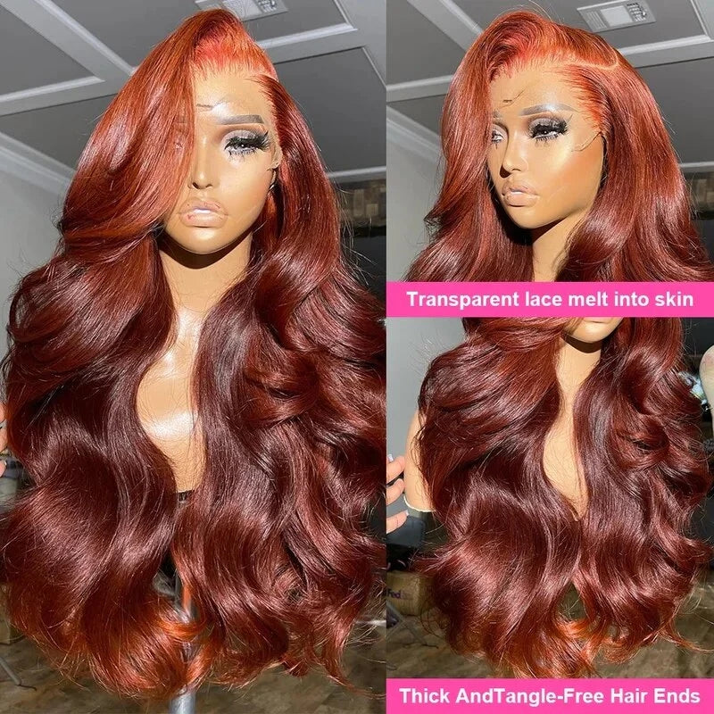 ZSFOQQ Red Brown Wig 13x4 HD Lace Front Wig Body Wave Wig Dark Reddish Brown Wig