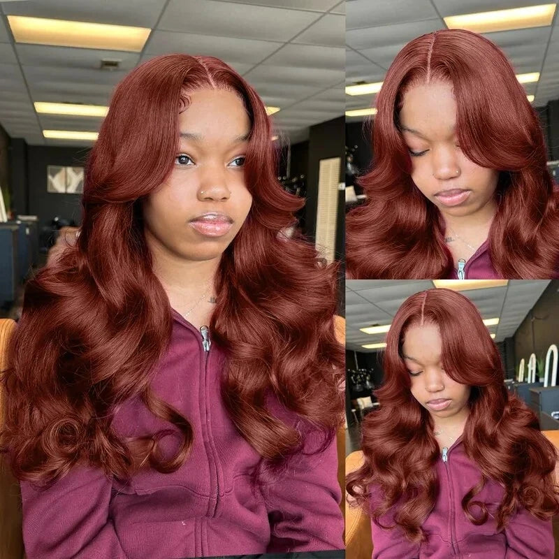 ZSFOQQ Red Brown Wig 13x4 HD Lace Front Wig Body Wave Wig Dark Reddish Brown Wig