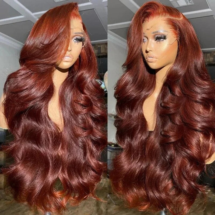 ZSFOQQ Red Brown Wig 13x4 HD Lace Front Wig Body Wave Wig Dark Reddish Brown Wig