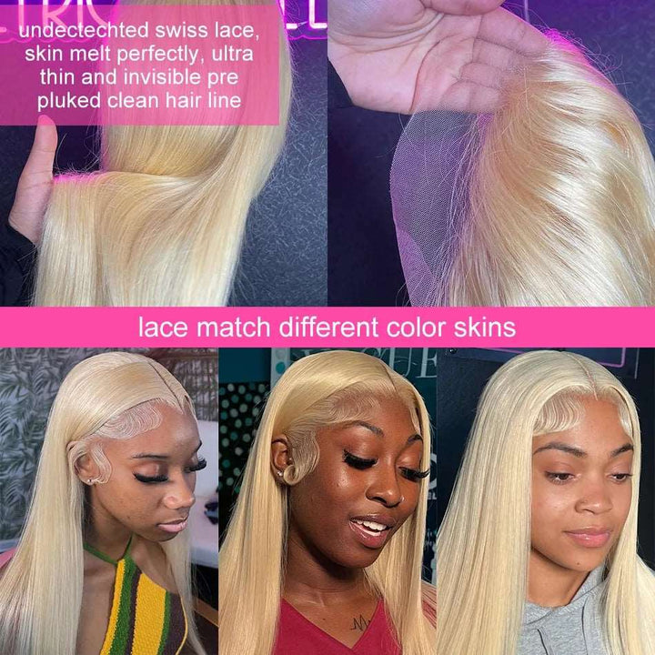 ZSFOQQ 613 Blonde Straight Lace Front Wig 13x4 HD Transparent Lace Glueless Wigs