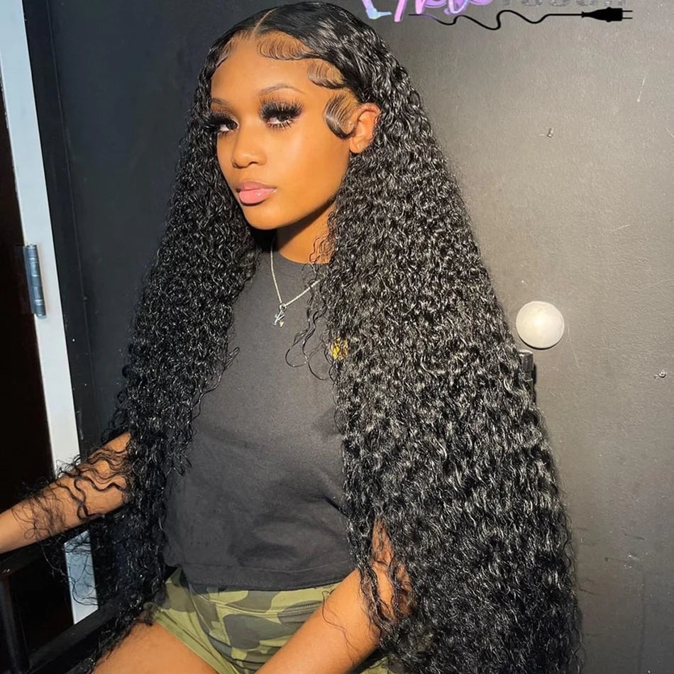 ZSFOQQ Hair Water Wave 13*6 Transparent Lace Frontal Wig Unprocessed Human Virgin Hair Natural Black.