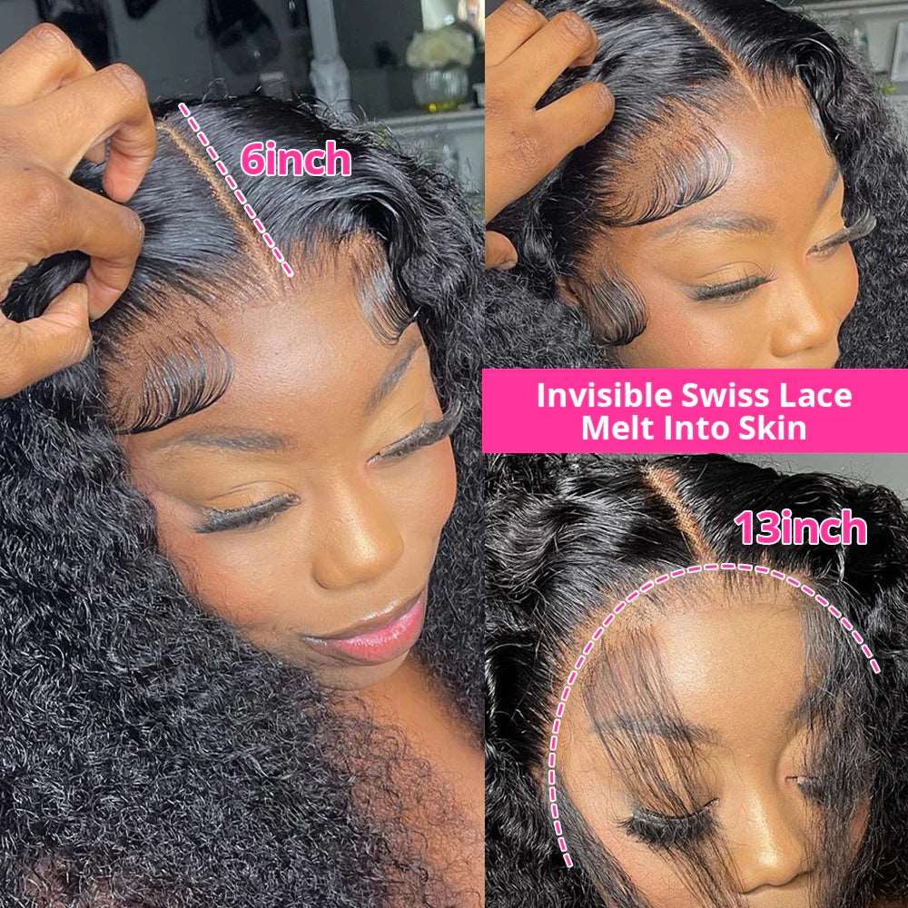 ZSFOQQ Hair 13*6 HD Lace Frontal Wig Water Wave Virgin Hair Unprocessed Human Hair Natural Black.