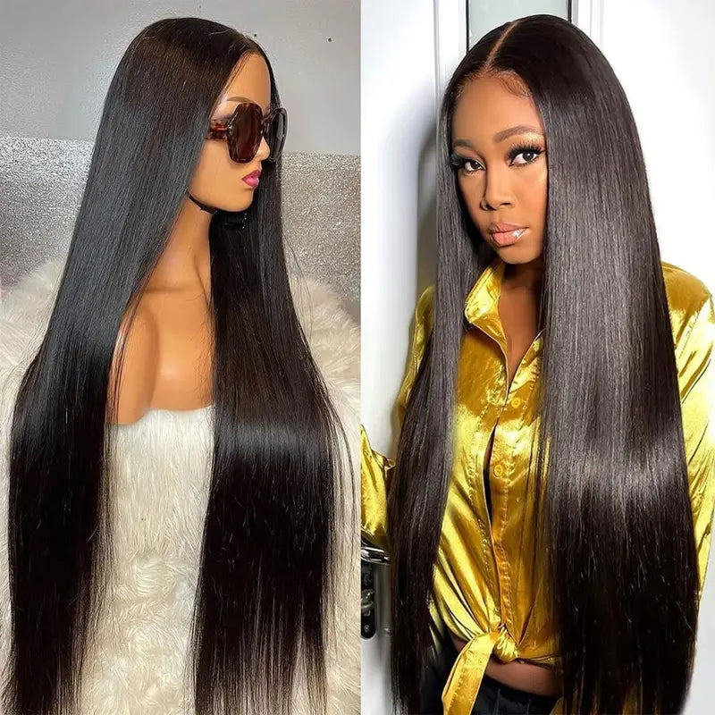 ZSFOQQ Hair Straight 13*6 Transparent Lace Frontal Wig Unprocessed Human Virgin Hair Natural Black.