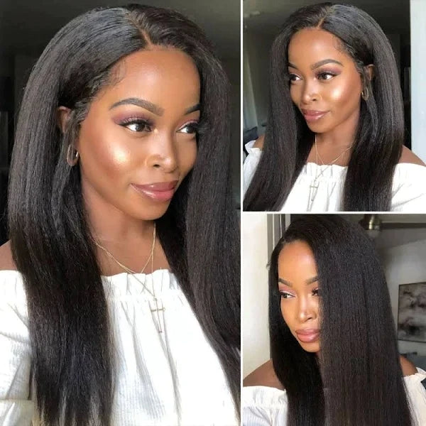 ZSFOQQ Hair 360 Kinky Straight Pre-plucked Hair SKINLIKE Real HD Lace Full Frontal Human Hair Wig