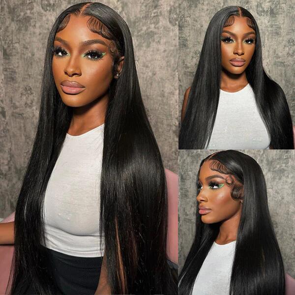 ZSFOQQ Hair 13*4 Transparent Lace Frontal Wig Straight Human Virgin Hair Natural Hairline.