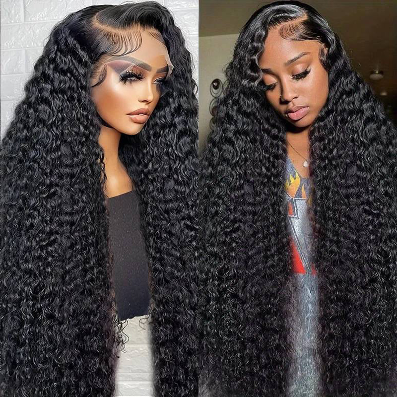 ZSFOQQ Hair Water Wave 13*6 Transparent Lace Frontal Wig Unprocessed Human Virgin Hair Natural Black.