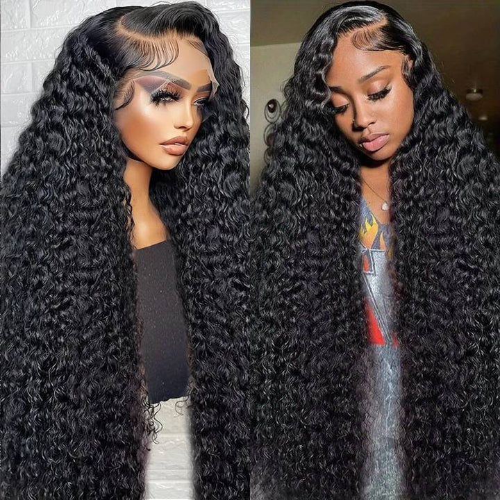 ZSFOQQ Hair Water Wave 13*6 Transparent Lace Frontal Wig Unprocessed Human Virgin Hair Natural Black.