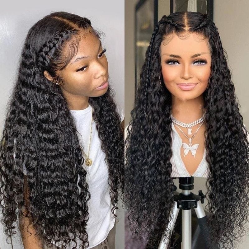 ZSFOQQ Hair Water Wave 13*4 Transparent Lace Frontal Wig Unprocessed Human Virgin Hair Natural Black.