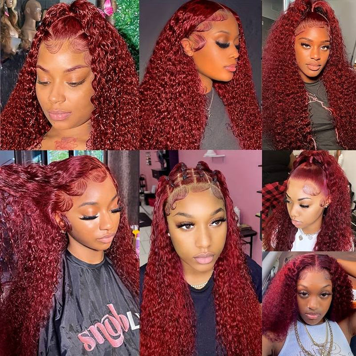 ZSFOQQ Hair Water Wave 99J Burgundy Color 13x4/5x5 HD Lace Front Wigs Human Hair Wig