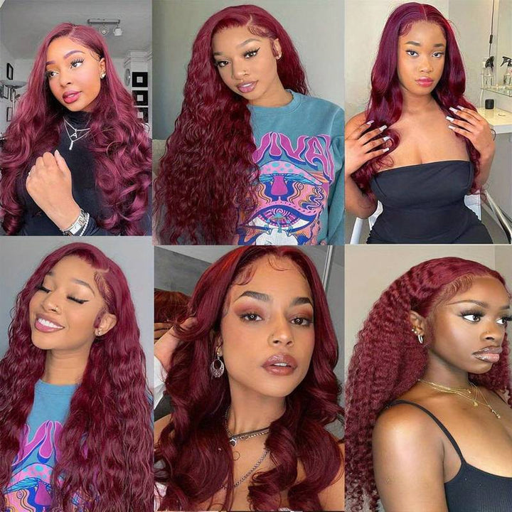 ZSFOQQ Hair Water Wave 99J Burgundy Color 13x4/5x5 HD Lace Front Wigs Human Hair Wig