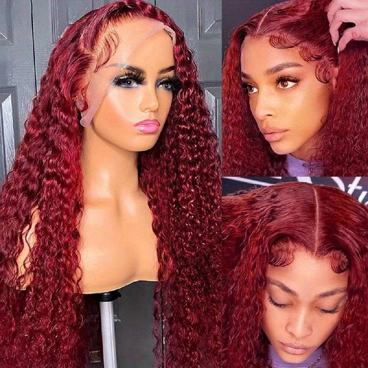 ZSFOQQ Hair Water Wave 99J Burgundy Color 13x4/5x5 HD Lace Front Wigs Human Hair Wig